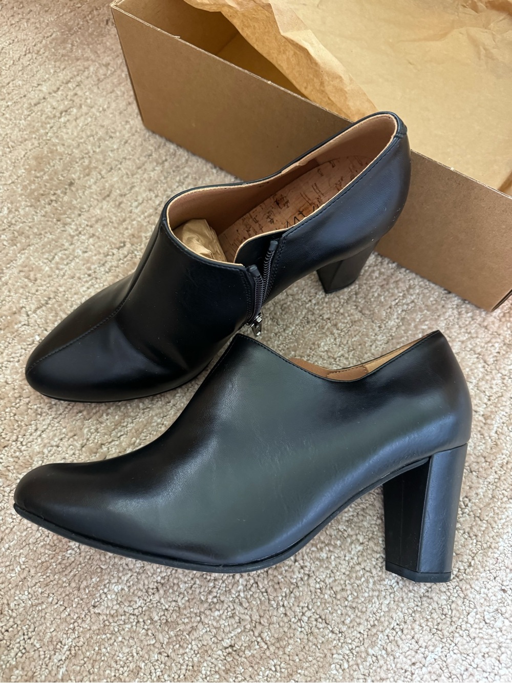 Bhava London Black Black Leather Block Heel Ankle Pumps 37